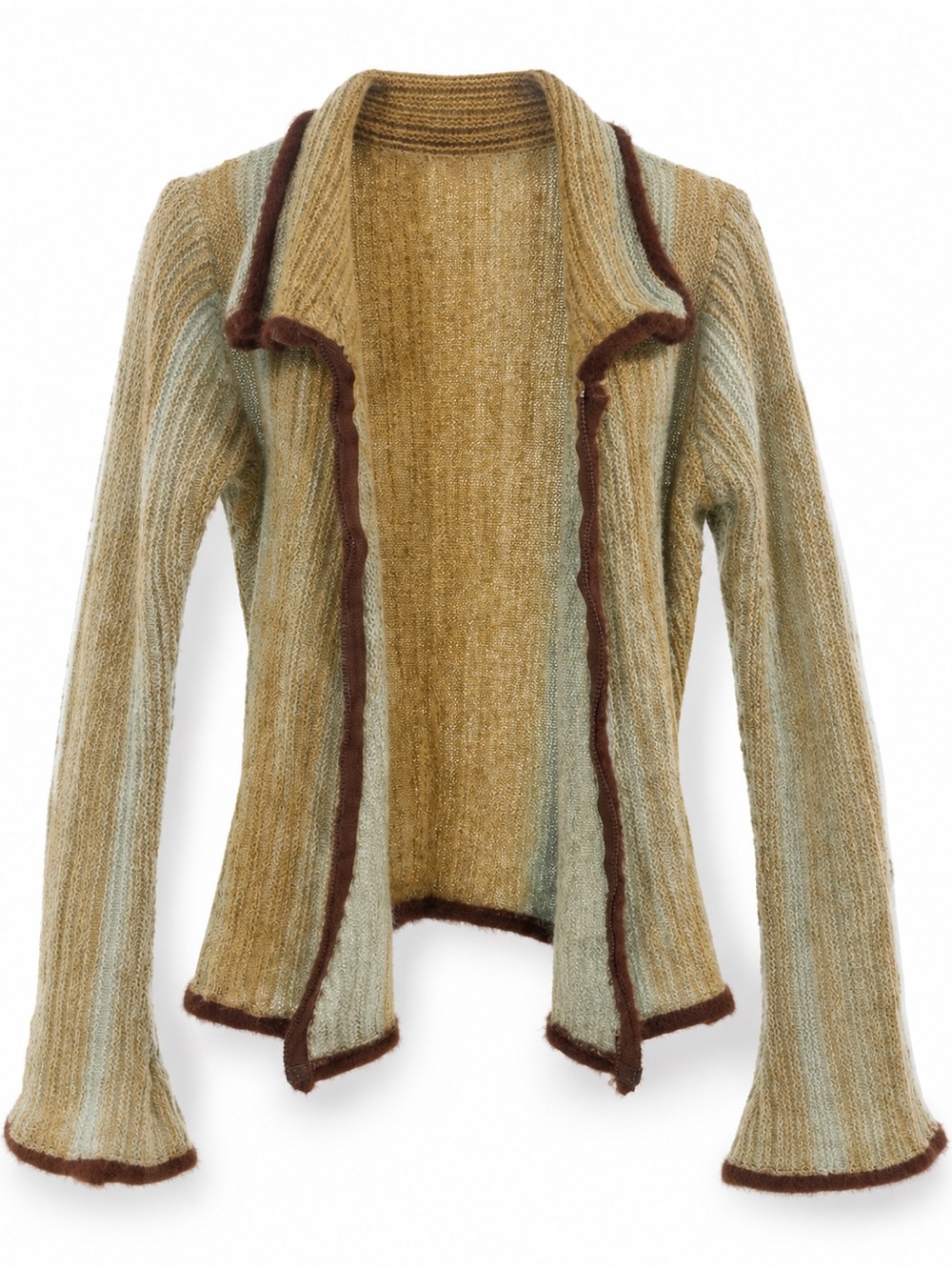 Open-Front Mixed-Tone Knit Blazer Jacket - Brown/Olive